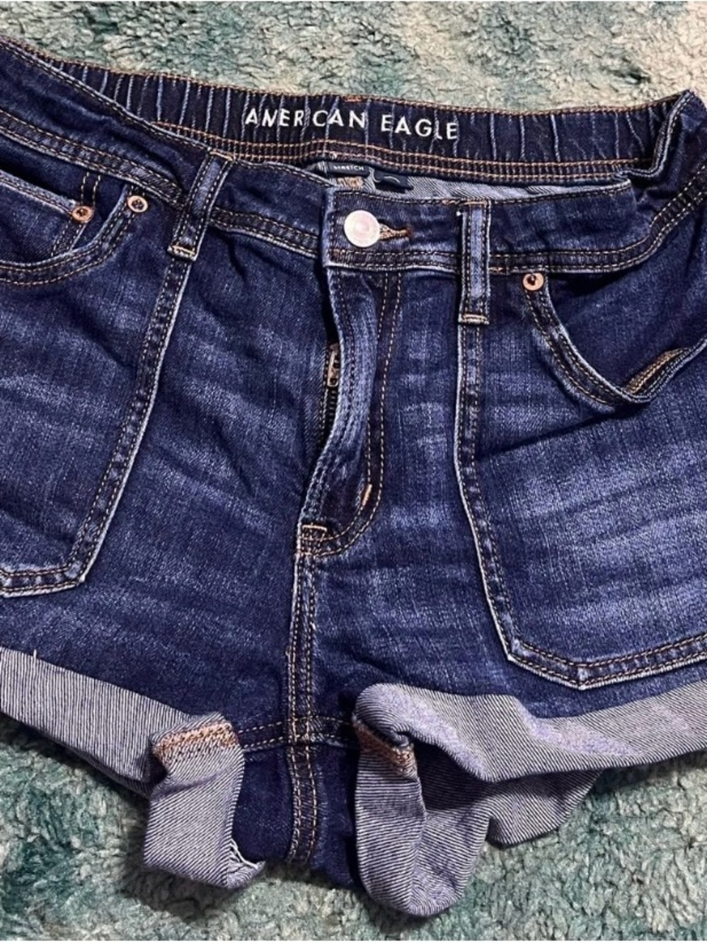 American Eagle Indigo Denim Shorts with Contrast Stitching